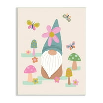 Stupell Industries Fluttering Butterflies Mushroom Garden Gnome Pink Flowers Wood Wall Art, 10 x 15, Design by Lisa Perry Whitebutton