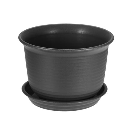- Balcony Office Garden Plastic Round Plant Holder Container Flower Pot Tray Gray