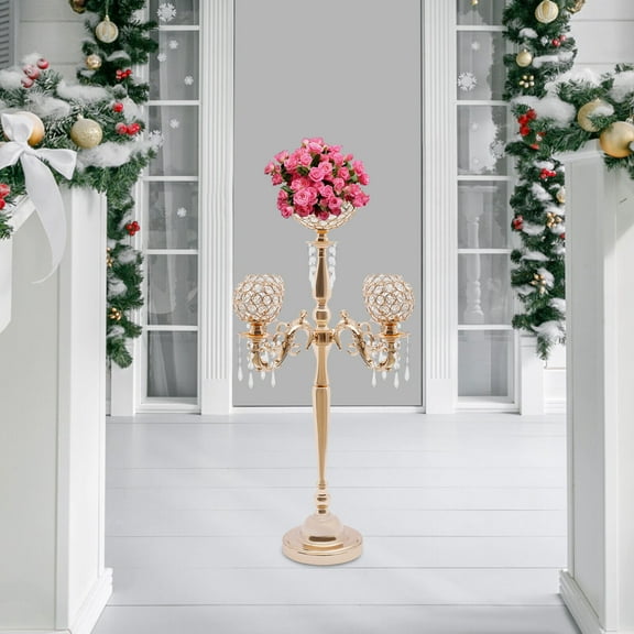 5 Arm Crystal Candelabra Wedding Centerpiece Votive Candle Holder Gold