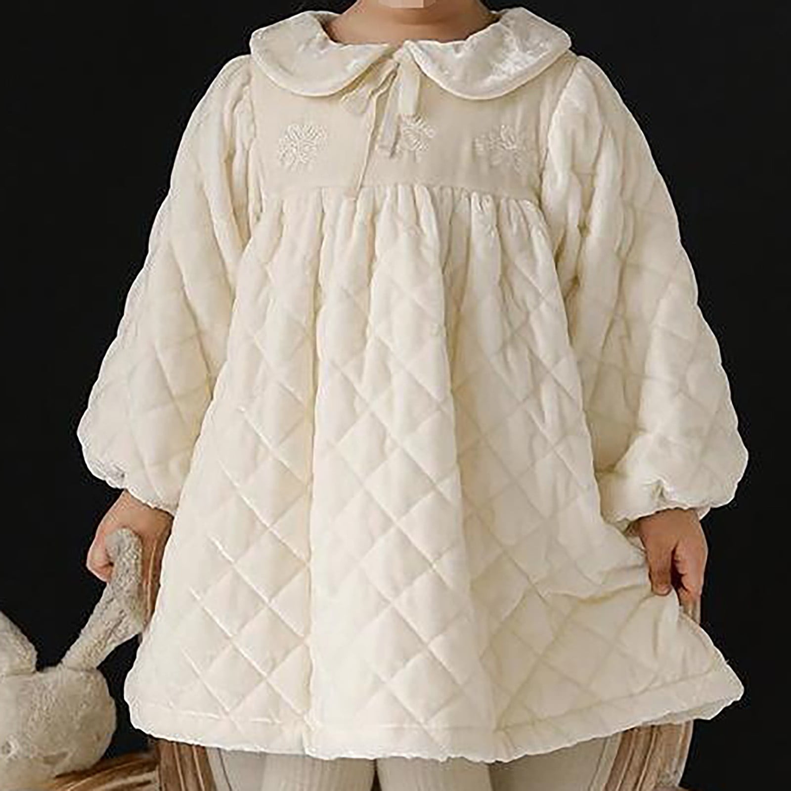 Povozer Toddler Dress Baby Girl Outfit Vintage Princess Dresses Cute Clothes(Beige,18-24M)