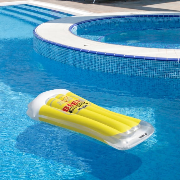 72” O’ Beer Inflatable 1-Person Swimming Pool Mattress – Yellow/White