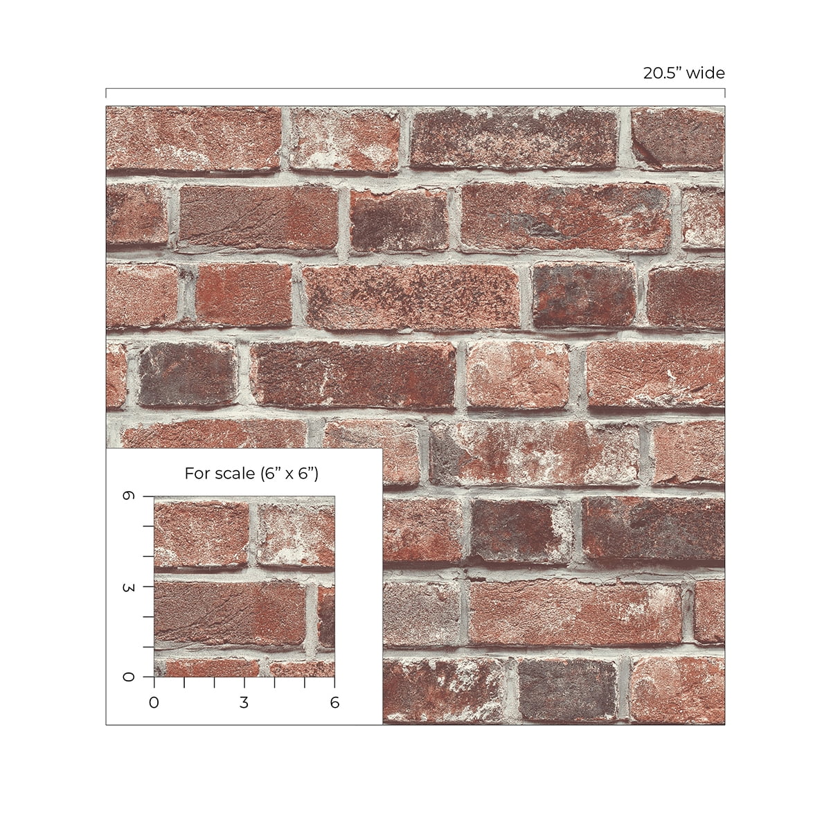 Seabrook Designs  Distressed Red Brick Prepasted Wallpaper - 20.5 in. W x 33 ft. L