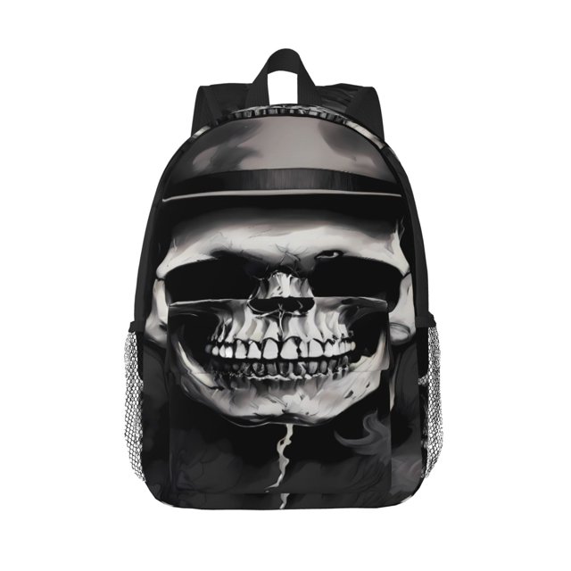 Easygdp Black White Hat Skull Mochila Ligera de 15 Pulgadas para Estudiantes, Mochila Cómoda para la Escuela y Viajes, Correas Ajustables