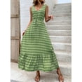 thumbnail image 4 of Women Summer Dresses Sleeveless Diamond Print Casual Loose V Neck Maxi Dress Beach Vacation Sundress (Green,Small), 4 of 6