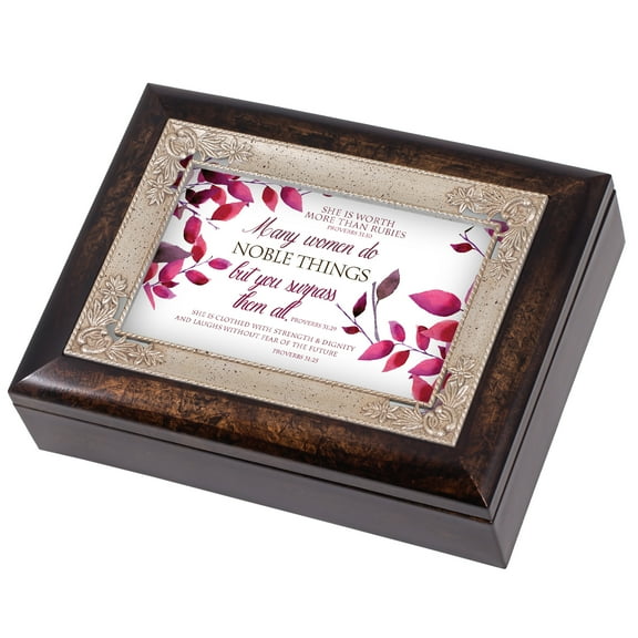 Many Women Noble Things Burlwood Jewelry Music Box Plays Amazing Grace