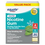 Equate Nicotine Gum 4 mg, Stop Smoking Aid, Mint Flavor, Coated, 160 Count