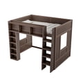thumbnail image 6 of Harper & Bright Designs Queen Hight Loft Bed with Storage Shelves & Cabinet, Solid Wood Loft Bed Frame with Bookcase and Under-Bed Space for Dorm Apartment, Brown, 6 of 14