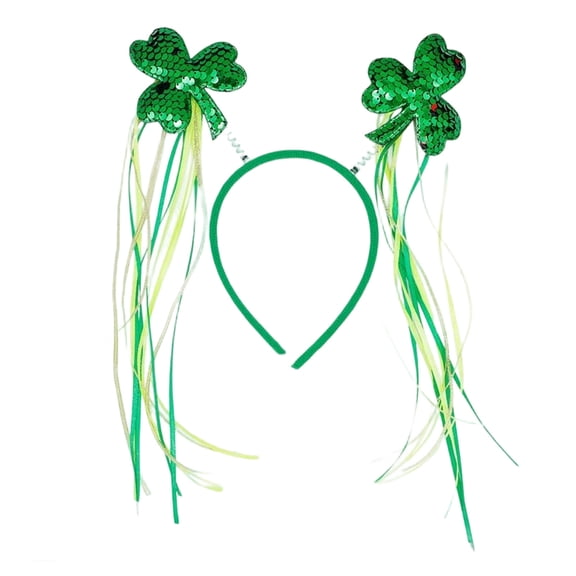 St Patrick Day Headband with Green Tinsel，St Patrick Day Headwear for Girls Women，St Patrick Hair Accessories B
