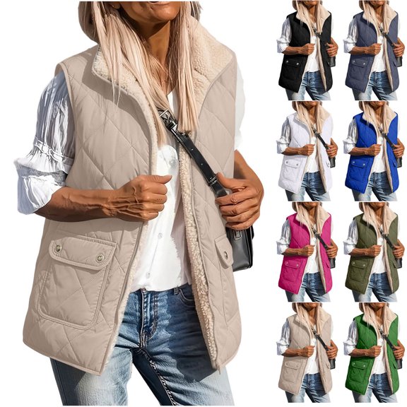 Hueook Vest for Women Sleeveless Zip Up Multi Pockets Casual Work Utility Vest Coat with Pockets White L
