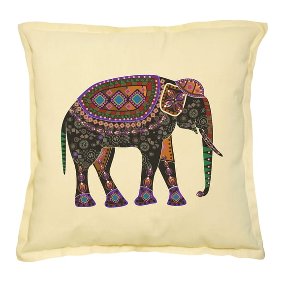 Tribal Elephant Printed Khaki Decorative Pillows Case VPLC_02 Size 18x18