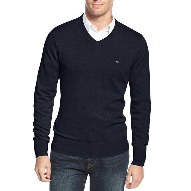 Tommy Hilfiger Mens Signature Solid V-Neck Sweater XL Navy Blue -