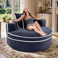 thumbnail image 3 of Lunale 54" Oversized Chaise Lounge Chair Indoor, Round Boneless Cloud Couch, No Assembly Required, Accent Reading Chair for Living Room, Blue Corduroy, 3 of 9