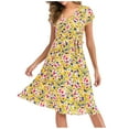 thumbnail image 1 of Fridja Robe Décontractée à Fleurs pour Femmes à Manches Courtes, Robe d'Été de Plage avec Ceinture, 1 of 8