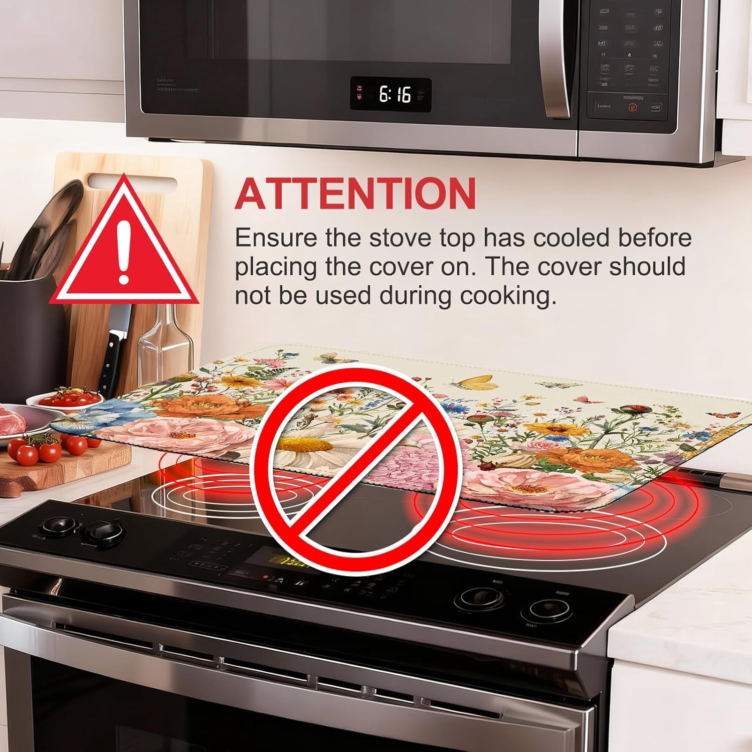 Retro Floral Stove Top Cover for Electric Stove 28"x20" - Wild Flowers Stove top Cover, Floral Heat Resistant Glass Cooktop Cover, Flat Range Stovetop Protector, Dish Drying Mat for Kitchen