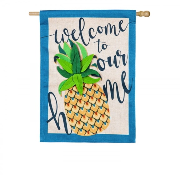 Evergreen Welcome to Our Home Pineapple House Burlap Flag