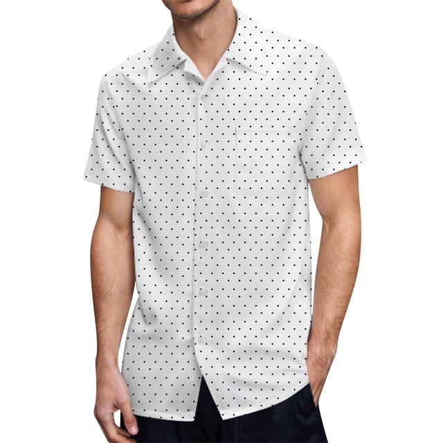 Camisas Oversize Hombre Camisa de vestir de manga corta para hombre Camisa con estampado de lunares de ajuste regular con bolsillo Camisa con botones informales (Grey, L)