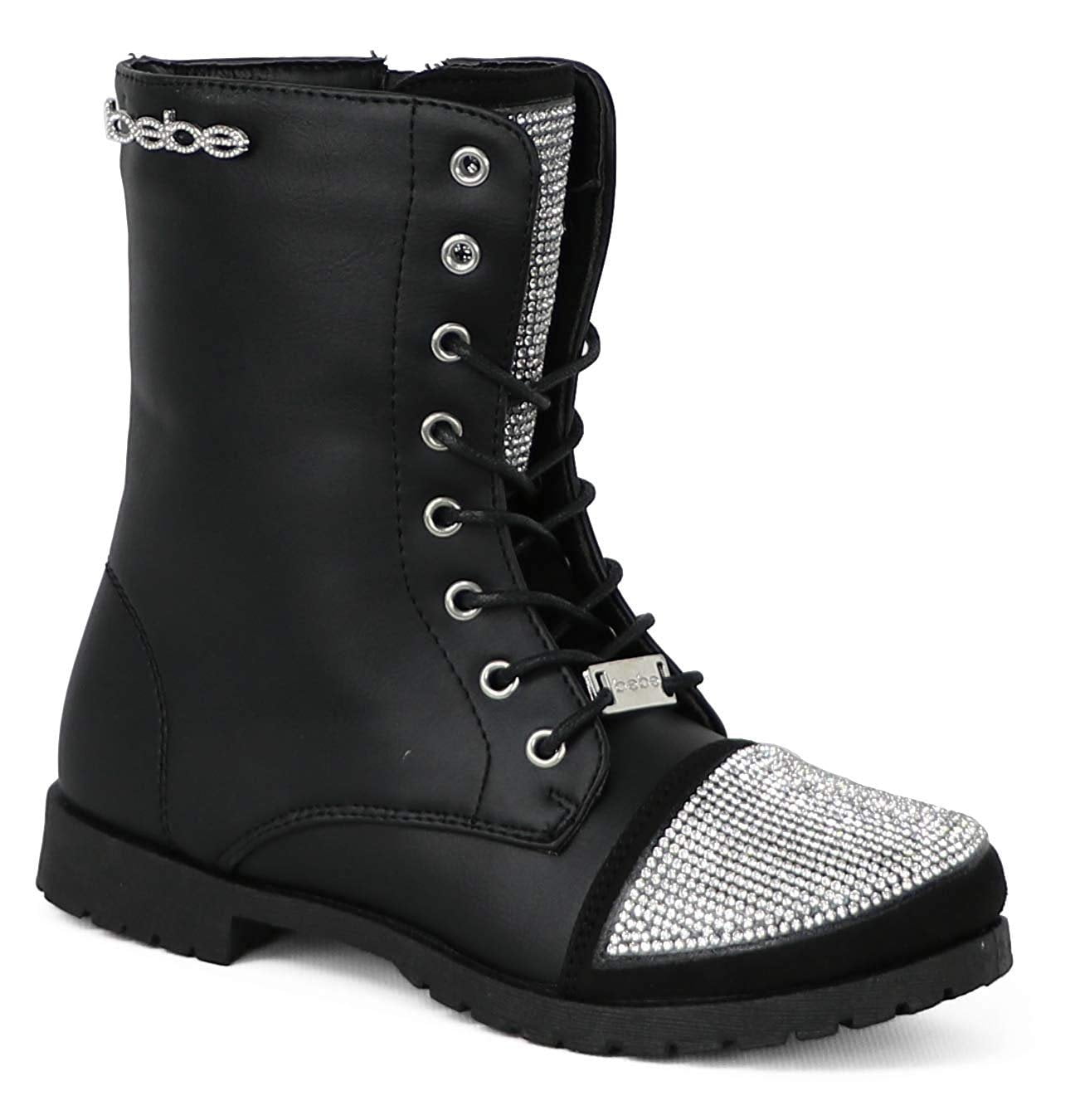 black rhinestone combat boots