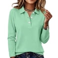 thumbnail image 5 of Stralyhd Women's Polo Shirts Long Sleeve Button Collared Loose shirts Dressy Casual Basic Fall Fashion Clothes Mint Green S, 5 of 5