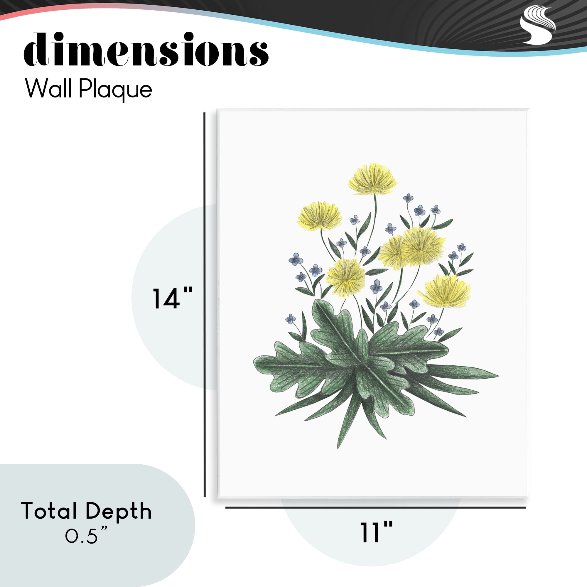 Dandelion Flower Illustration Wall Plaque Art, design by Cecilia Battaini