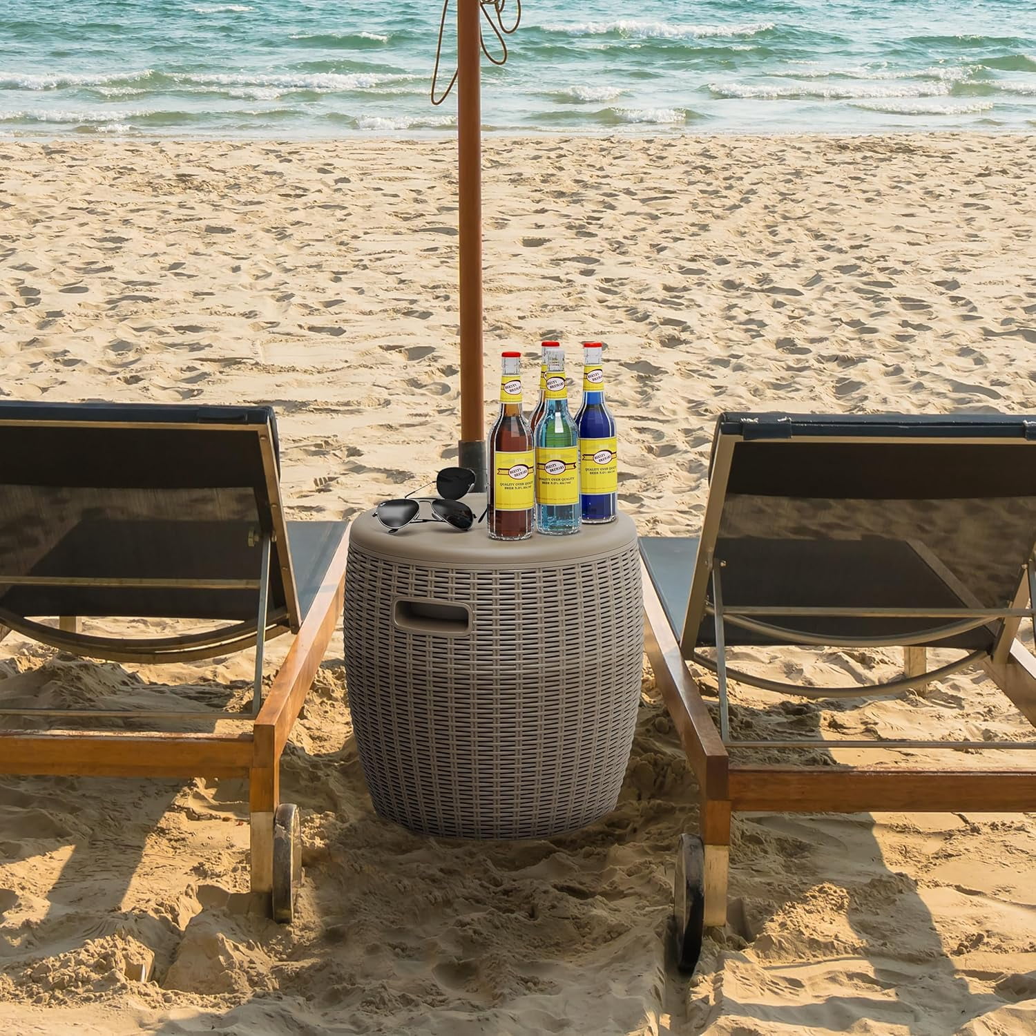 36L/9.5Gal Resin Cooler – Insulated, Weatherproof, Rattan – Easy-Drain, 110lbs, Parties/BBQs (Gray)