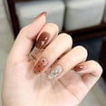 thumbnail image 3 of Autumn and winter caramel amber short armor hand-worn nail piece light luxury pure handmade high quality control nail, 3 of 7