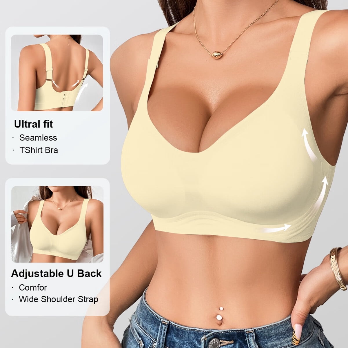 6-Pack Women's Wireless Jelly Bras,Push Up Comfort Soft No Underwire Full Coverage T-Shirt Bra