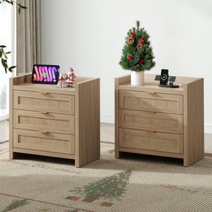 SICOTAS Boho Nightstands, Set of 2, with Charging Ports