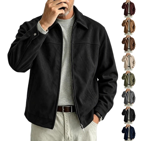 Zip-Up Jacket for Men Solid Color Lightweight Long Sleeve Casual Coat With Poacket for Daily Casual Wear