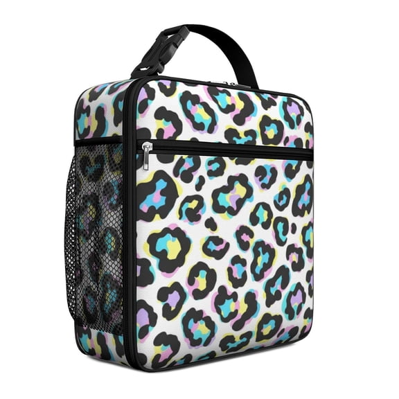 Blue Leopard Print Pattern Insulated Lunch Bag Teens,Lunch Box for Men Women for Work,Picnic or Travel,10.2x9.5x4.3 Inches,8 Can Capacity