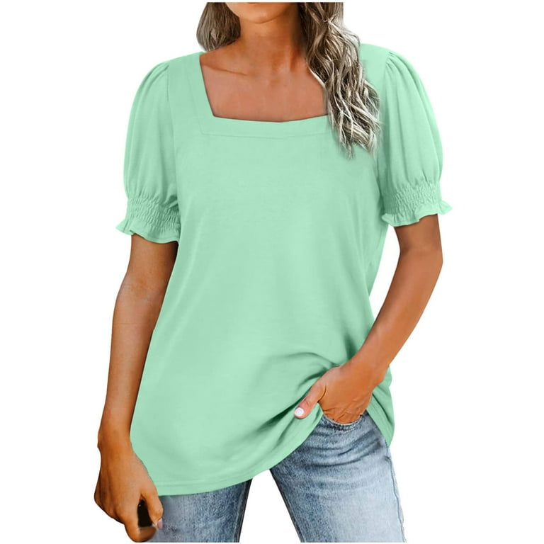 Hfyihgf Women s Short Sleeve Tops Casual Dressy Summer Shirred