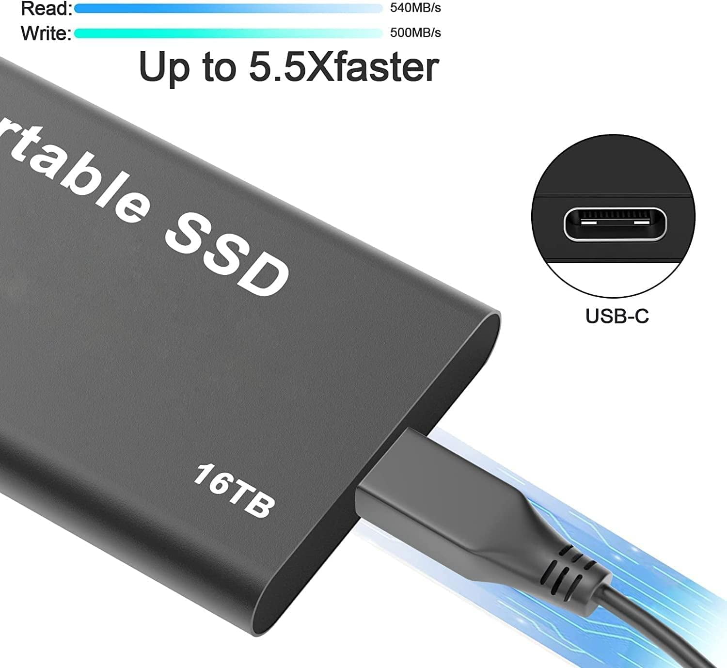 Buy 16TB External Hard Drive Portable SSD Hard Drive USB 3.1, USBC, High Capacity Computer Data