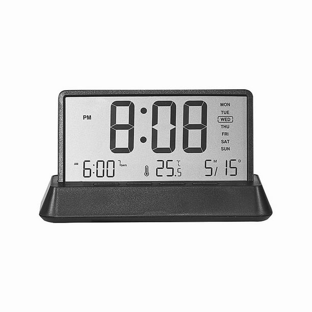 Reloj despertador digital moderno con pantalla grande y temperatura