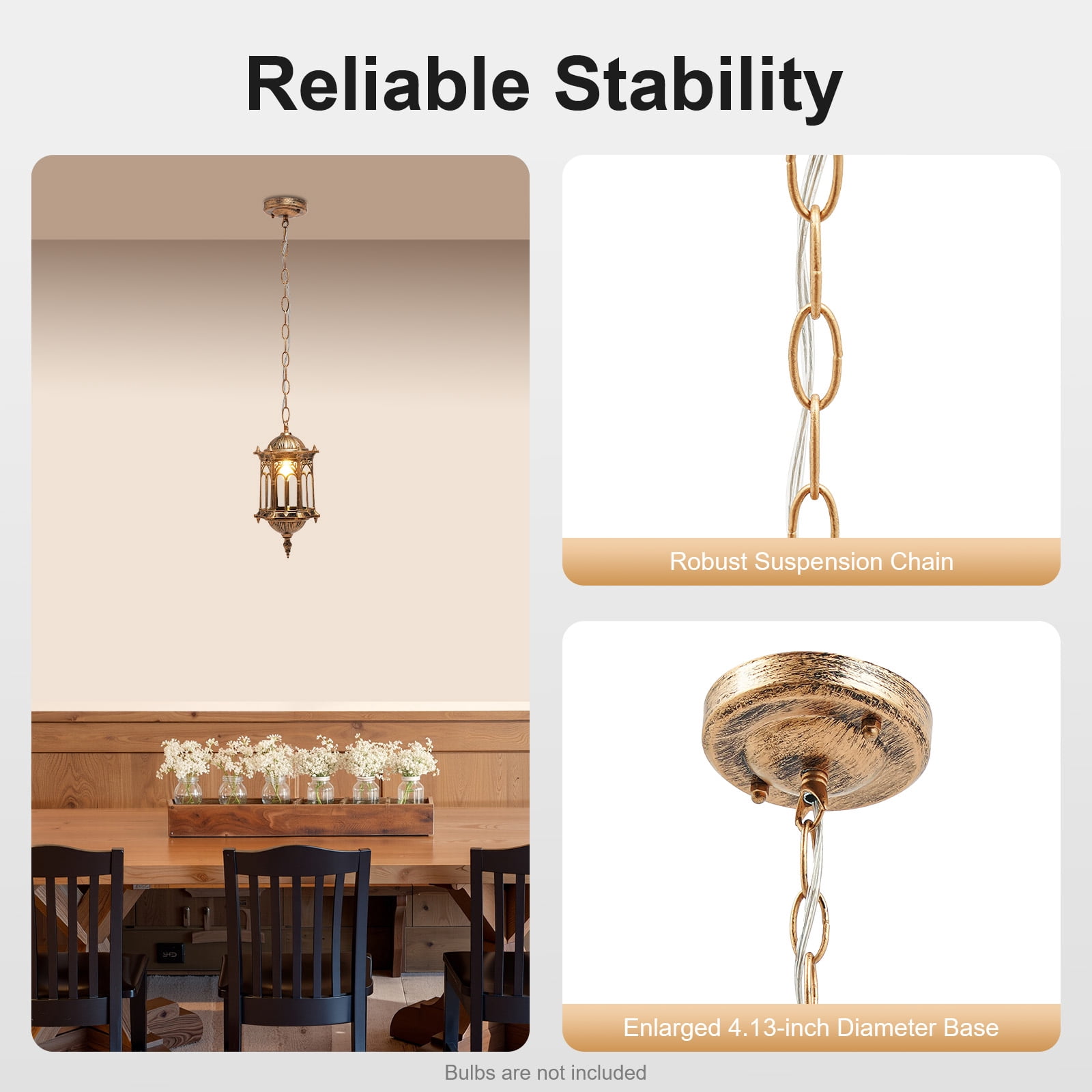 Vintage Outdoor Pendant Light, Waterproof Bronze Lantern Ceiling Fixture, E27 Bulb Compatible for Porch, Patio, Balcony, and Yard