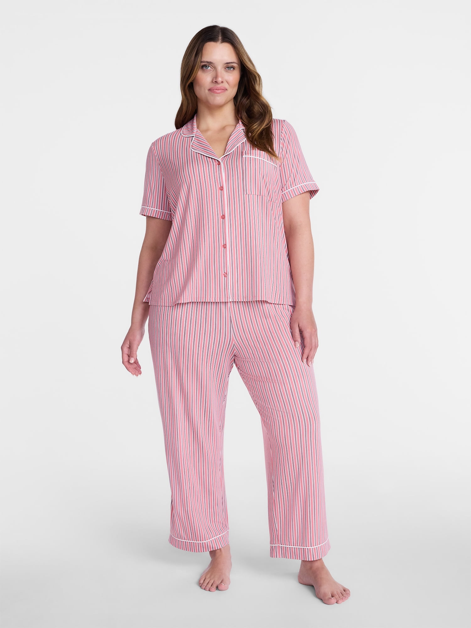 Joyspun Women's Dreamy Soft Collection Notch Collar Top and Capri Pants Pajama Set, 2-Piece, Sizes XS-3X