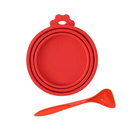 Dog Food Cans Lids,3-In-1 Silicone Cat Food Can Cover with Feeding Spoon for Dog Cat Food Storage | Dishwasher Safe Leak-proof Round Can Lids | Universal Size,Red