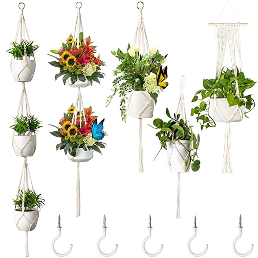 Kepooman Large Hanging Planters for Outdoor Indoor Plants, Hanging Flower Pot 5 Pcs Hanging and 5 Hooks Macrame Plant Hanger Handcrated Weaven, Beige Kepooman Large Hanging Planters for Outdoor Indoor Plants, Hanging Flower Pot 5 Pcs Hanging and 5 Hooks Macrame Plant Hanger Handcrated Weaven, Beige
