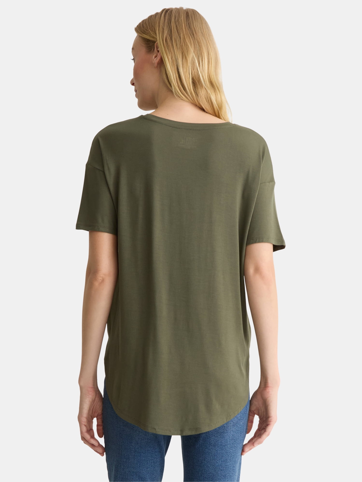 Time and Tru Women’s Crewneck Tunic Tee with Short Sleeves, Sizes XS-XXXL