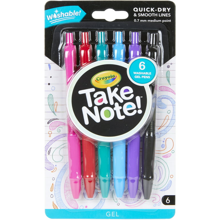 6 Pack Crayola Take Note Medium Point Washable Gel Pens assorted Colors  Nontoxic