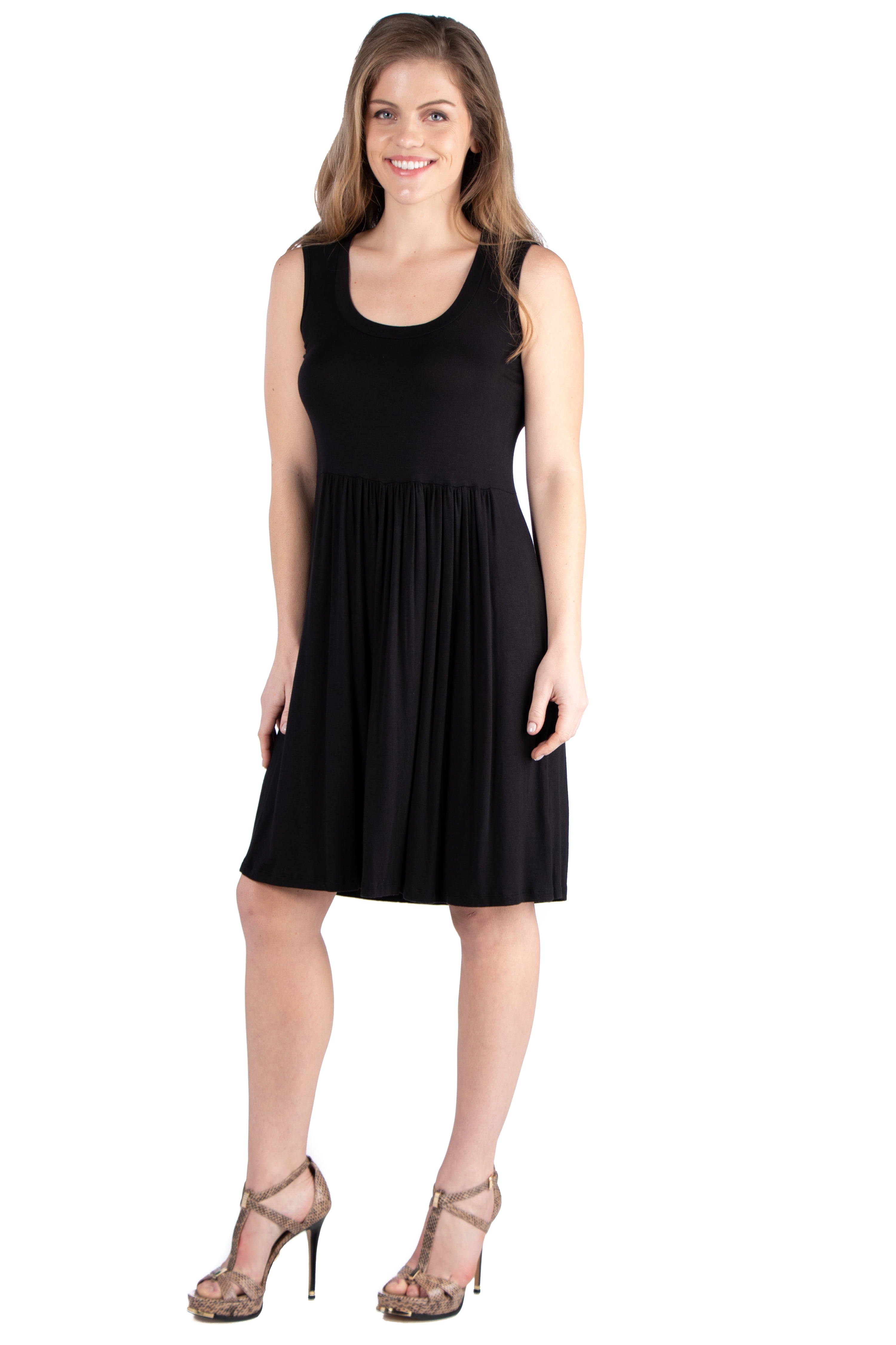 24seven Comfort Apparel Sleeveless Pleated Fit and Flare Dress in Black ...
