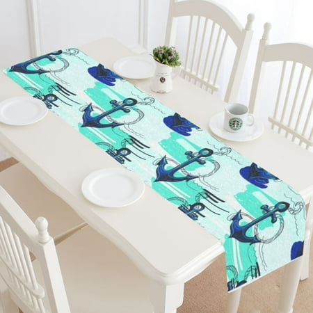 

MYPOP Watercolor Nautical Anchor Table Runner Home Decor 14x72 Inch Sea Ocean Anchor Table Cloth Runner for Wedding Party Banquet Decoration