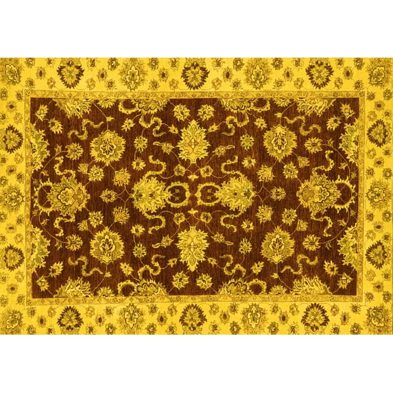 Ahgly Company Machine Washable Indoor Rectangle Oriental Yellow Traditional Area Rugs, 5' x 7'