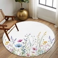 thumbnail image 3 of Pink Blue Floral Round Rugs 7ft, Farmhouse Garden Flowers Botanical Non Slip Washable Rug Runner, Low Pile Indoor Floor Carpet Mat Bathroom Rugs for Living Room, Bedroom, Kids Room, 3 of 9