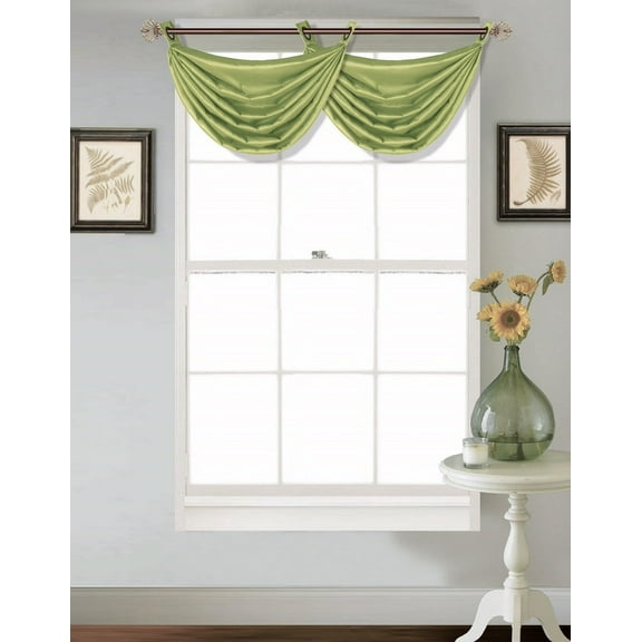 (V24) LIME GREEN 1PC Elegant Faux Silk Swag Waterfall Bronze Grommets Dressing Valance, 55" X 24" Inch