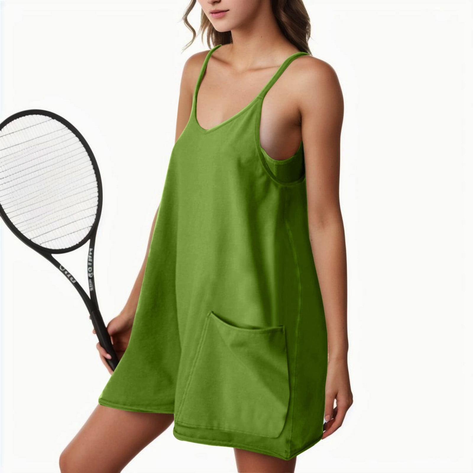 Womens Tennis Dress Workout Mini Dress with Shorts Sleeveless Spaghetti Straps Golf Athletic Dresses