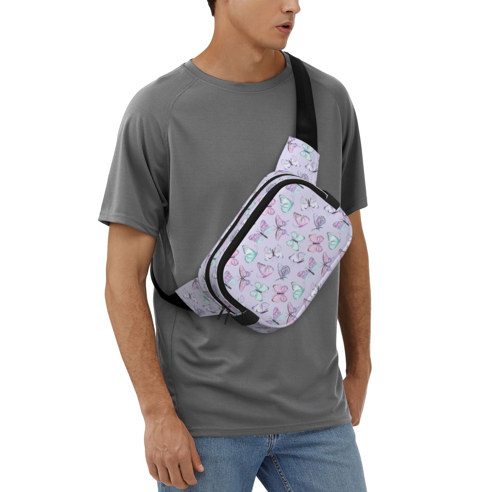 Kuqiui Purple Butterfly Print Fanny Packs for Women Cross Body Waist Bag Fashionable Fanny Pack Designer Workout Hiking Waist Pack Running Travel Gym