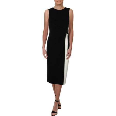 Lauren Ralph Lauren Womens Petites Faux Wrap Sleeveless Cocktail