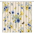thumbnail image 2 of Yellow Blue Floral Shower Curtain Rustic Farmhouse Watercolor Yellow Blue Floral Butterfly Romantic Nature Plant Vintage Bathroom Decor Fabric Curtain with Hooks, 2 of 3