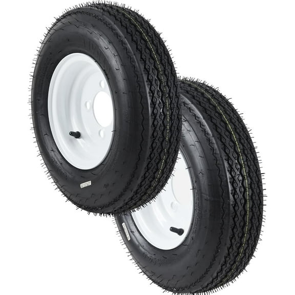 2-Pack Trailer Tires On Rim 5.30-12 530-12 530X12, Load Range C, 6PR, 4 Lug 12 In. White Spoke Wheel, 4 On 4" Durable Trailer Tire Travel/Camper/Utility/Boat, Set of 2