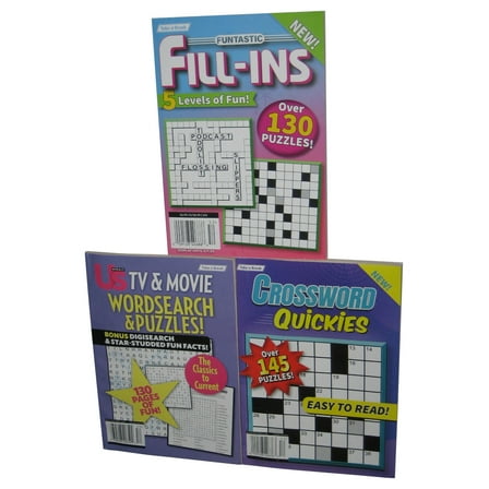 Lot of 3 Crossword Puzzle Books - (Quickies, US TV & Movie & Fill-Ins)