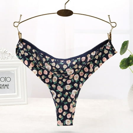 

Baqcunre Ice Silk Seamless One Piece Oversized Elastic Printed Thong Underwear Seamless Underwear for Women Thongs for Women Panties for Women Womens Underwear Navy M
